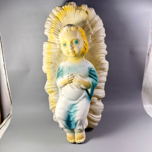 The Unbranded Brand Other - Vintage Empire Baby Jesus Nativity Figure 12" Hollow Molded Plastic w/ Manger